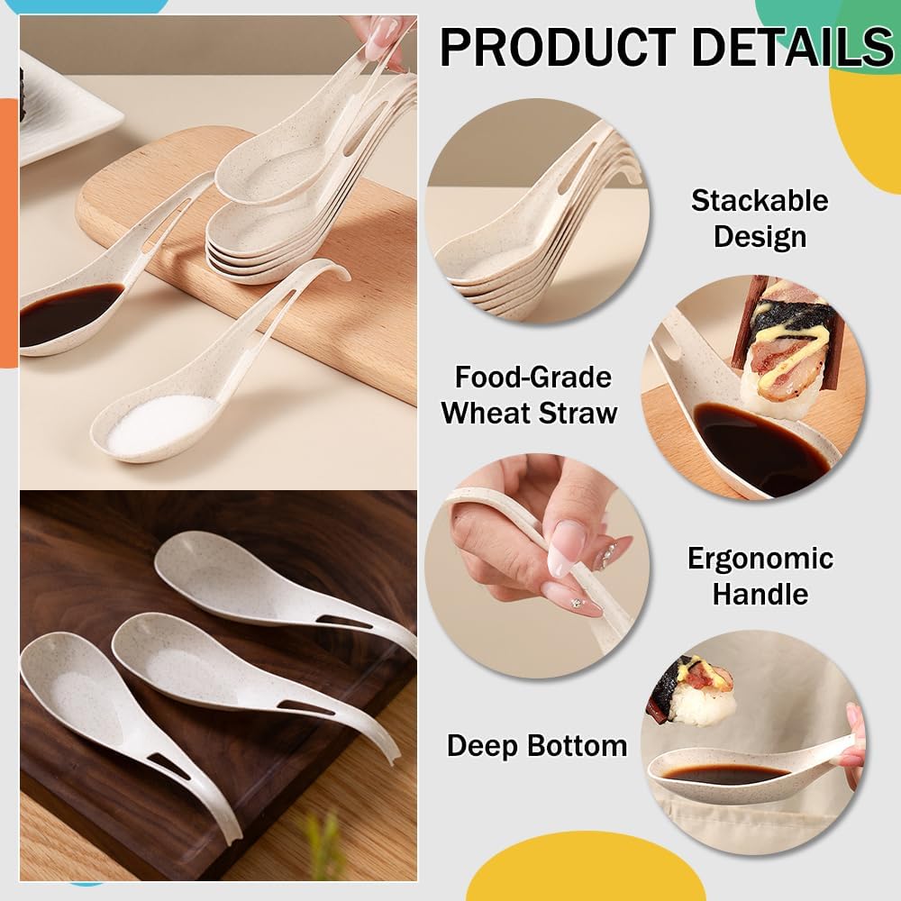 Disposable Wheat Straw Soup Spoons Portable Deep Bottom Asian Spoons Durable Chinese Utensils Party Birthday Wedding Supply 50 Pieces