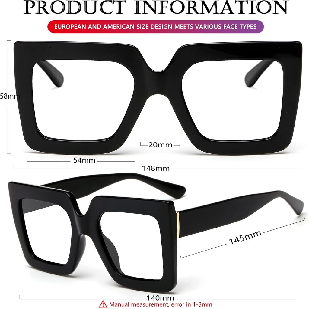 AIEYEZO Oversized Square Blue Light Glasses for Women Cute Big Frame Glasses Fashion Clear Multi-Color Computer Eyewear