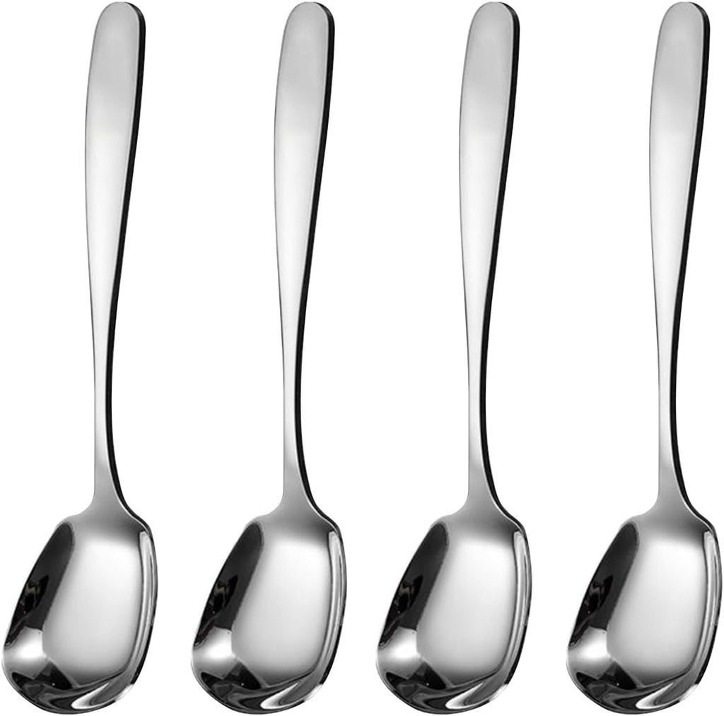 Square Head Spoons  Korean style Square Sugar Spoon Thick Heavy Stainless Steel Soup Spoons Table Spoons Flat Square Spoon 7 Inch Set of 4.
