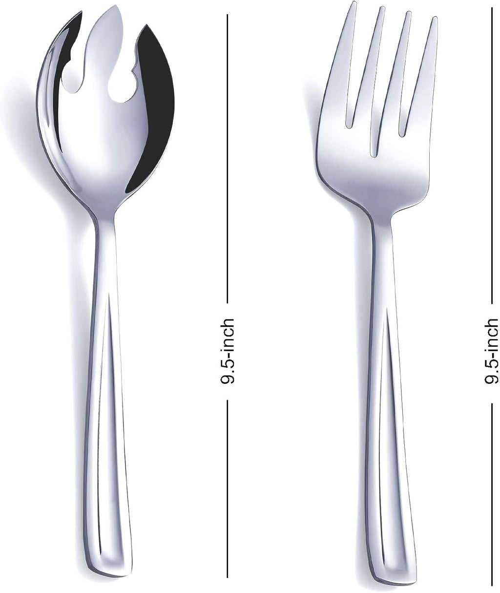 GoGeiLi Salad Server Set  9.5-inch Stainless Steel Salad Serving Utensil  2-Piece Large Salad Spoon and Fork Serving Set  Dishwasher Safe