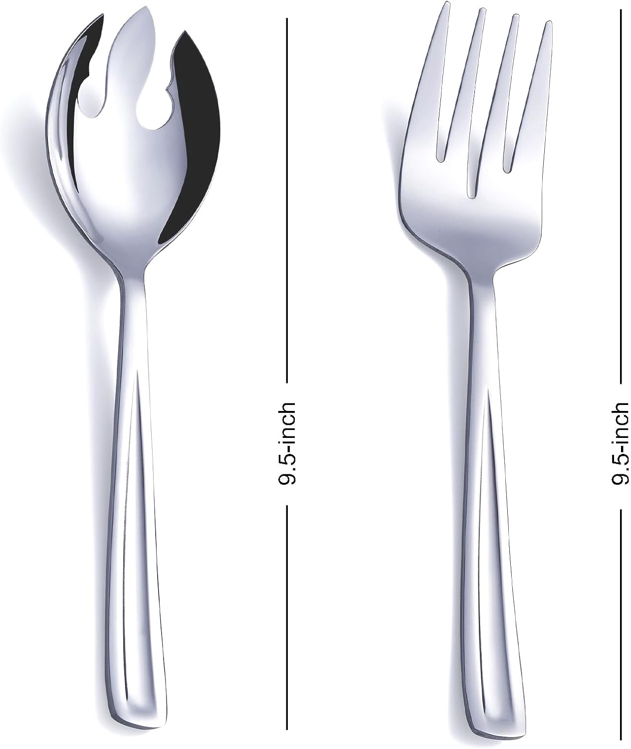 GoGeiLi Salad Server Set  9.5-inch Stainless Steel Salad Serving Utensil  2-Piece Large Salad Spoon and Fork Serving Set  Dishwasher Safe