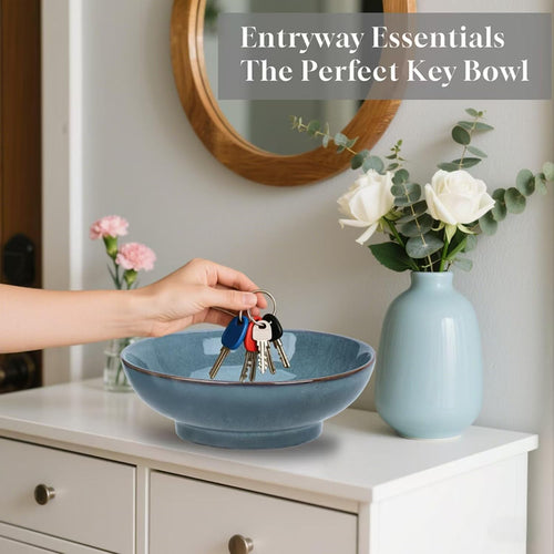 10" Decorative Bowl Ceramic Fruit Bowl for Kitchen Counter Coffee Table  Dining Room Table Centerpiece Bowel Entryway Key Holder & Jewelry Organizer (Ocean Blue)