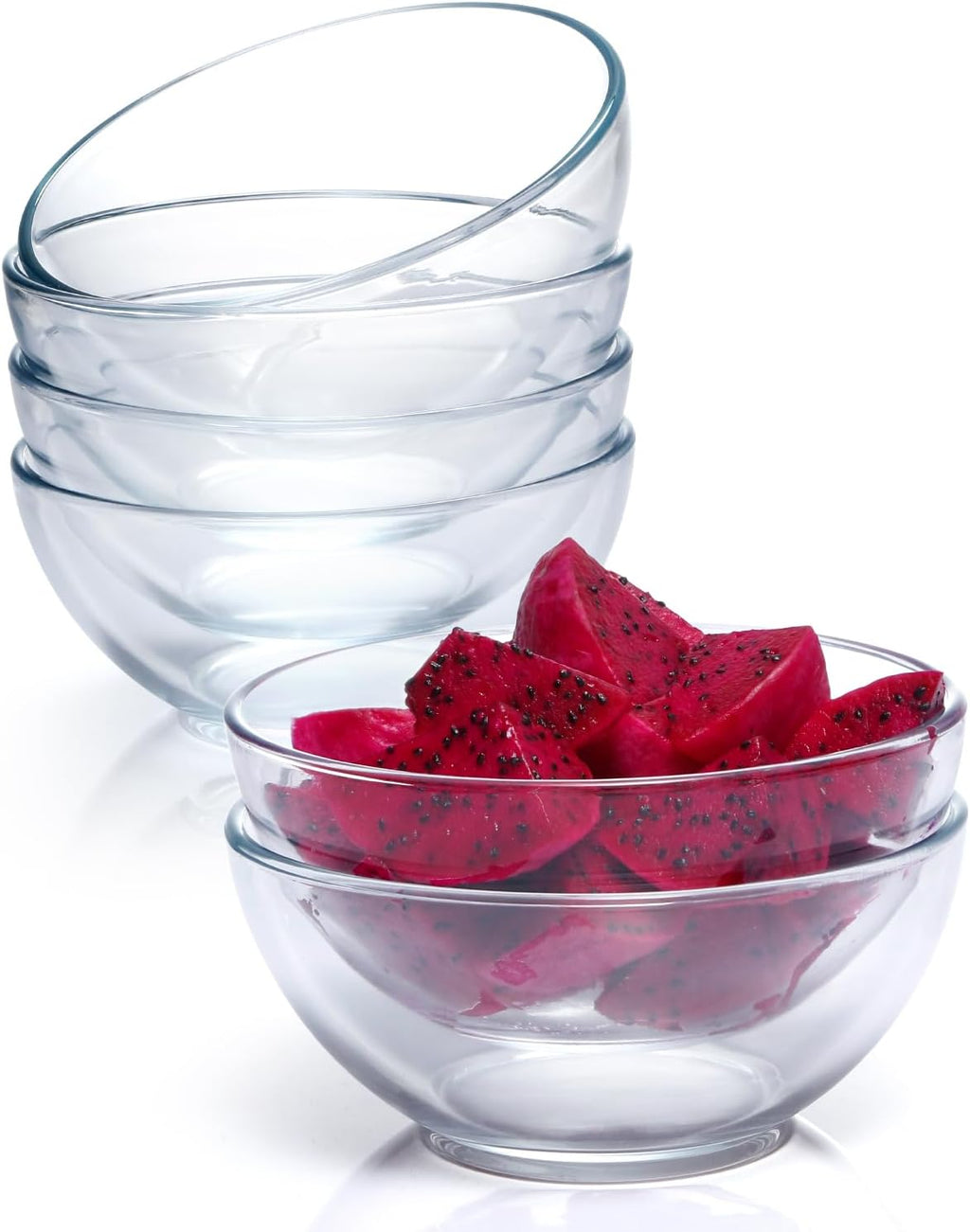 NUTRIUPS Small Glass Bowls Set of 6  Glass Dessert Bowl Set  Clear Tempered Glass Sauce Bowls for Kitchen Microwave and Oven Safe (6 inch  Set of 6)