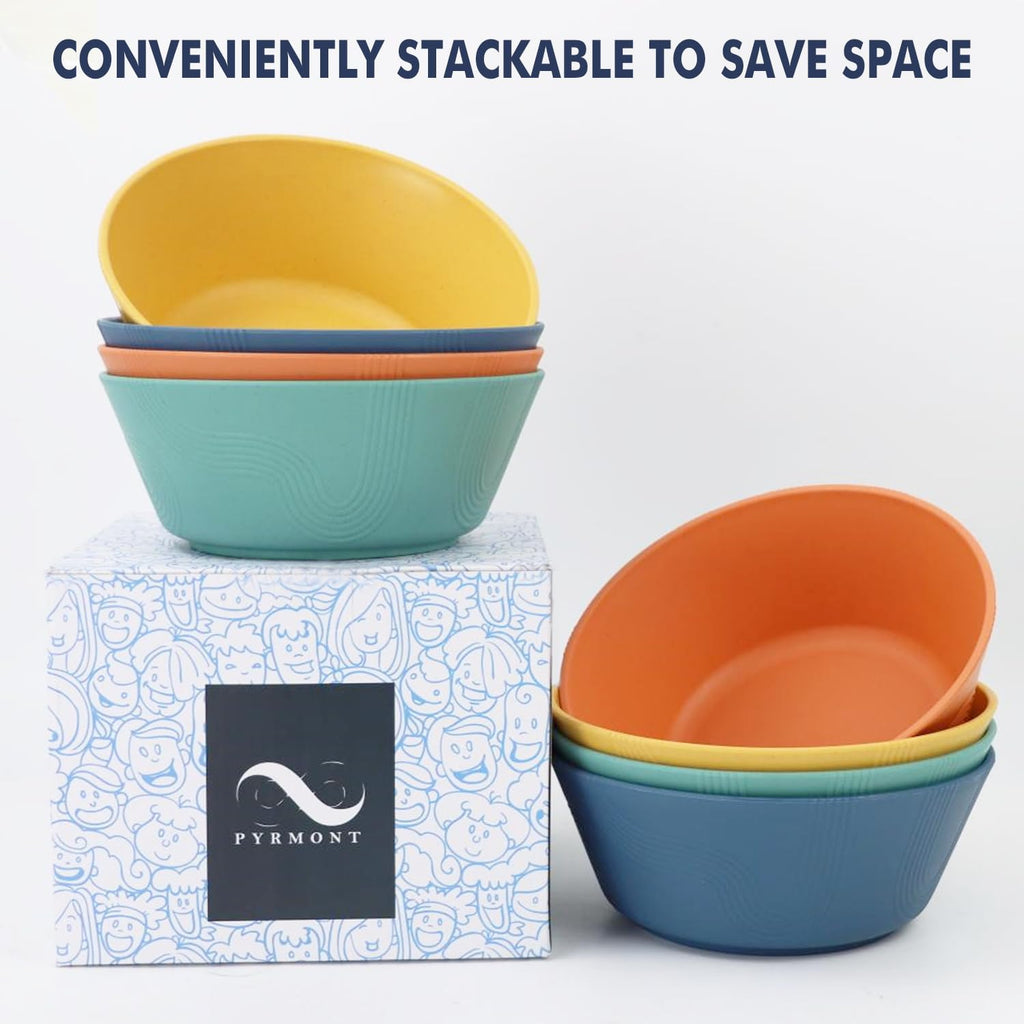 PYRMONT 36 OZ Wheat Straw Bowls Set of 8 Large Cereal Bowls Reusable Soup Bowls Microwave & Dishwasher Safe Unbreakable Bowls Kitchen for Cereal Salad  Rice Noodles - Multi