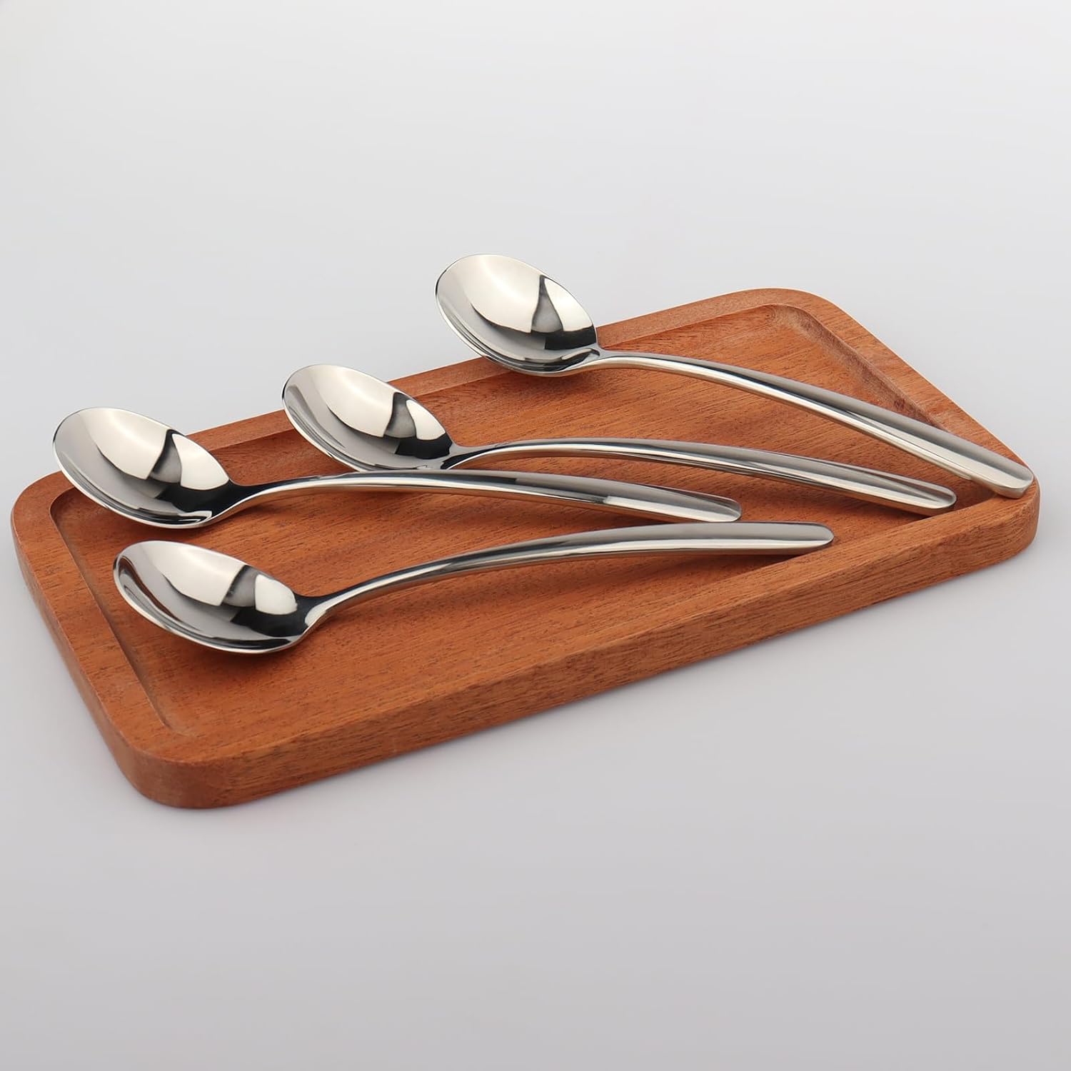 Korean Soup Spoon 18/10 Stainless Steel: Large Round Soup Spoons - 7 inch Long Handle Dinner Rice Soup Spoon Set for Home Kitchen Restaurant - 4 PCS