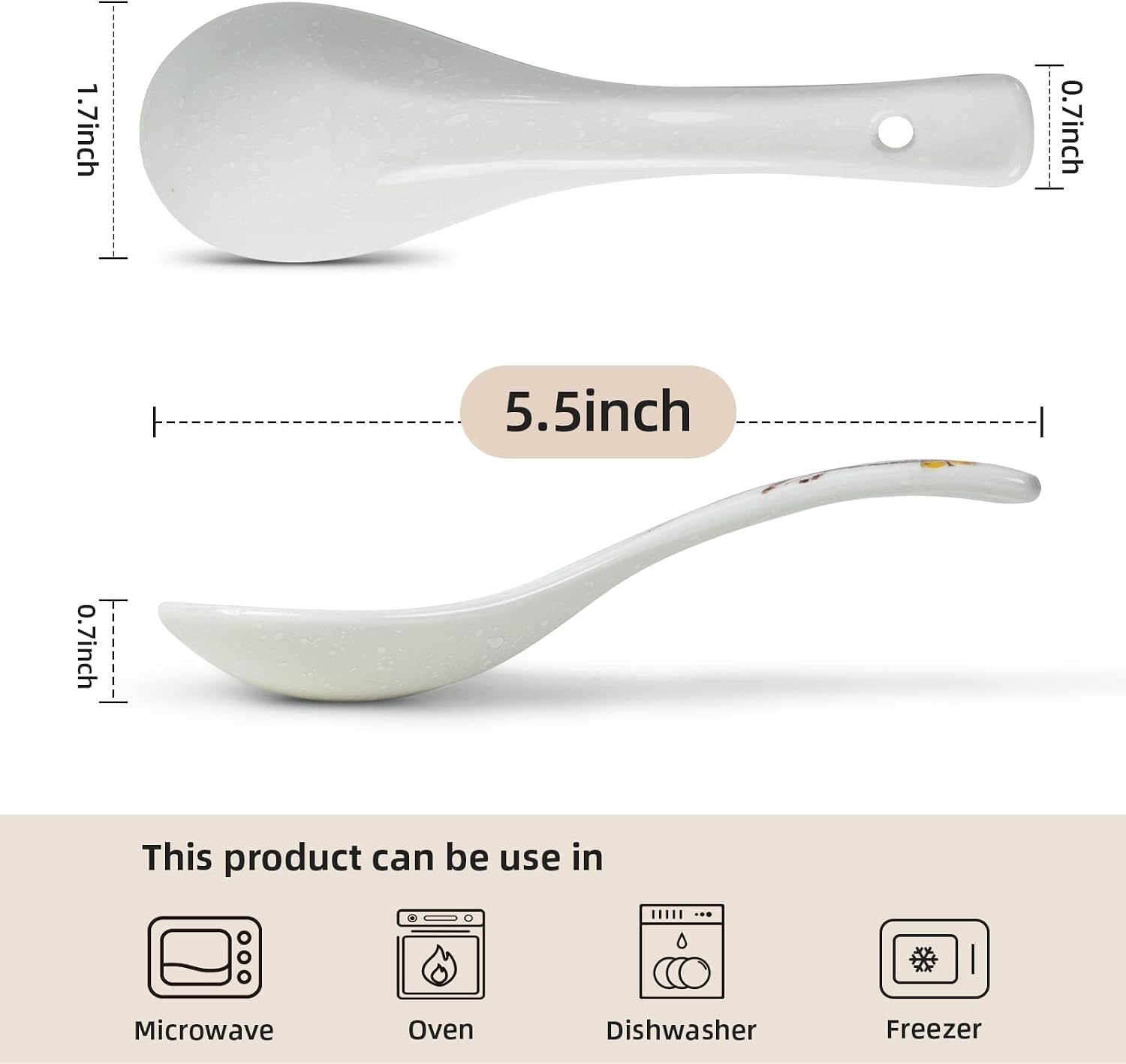 6 Pieces Japanese Retro Ceramics Soup Spoons Asian Soup Spoons Japanese Style Rice Spoon Flatware Chinese Serving Spoons Appetizers Tableware Meal Partner for Salad Ramen Noodles Wonton