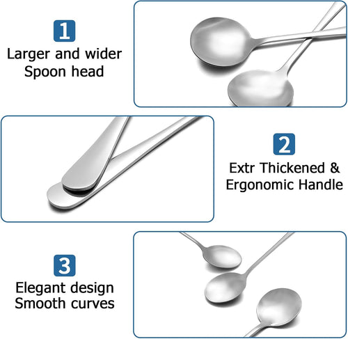 10 Piece Soup Spoon Round Stainless Steel Bouillon Spoons Round Spoons 6.7 inch