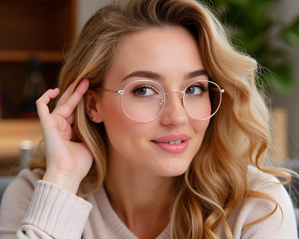 HJSTES Round Blue Light Glasses for Women Men Retro Circle Clear Lens Metal Frame Eyeglasses