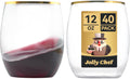 JOLLY CHEF 12 oz 40 Pack Gold Plastic Wine Glasses Stemless  Shatterproof  Unbreakable  Crystal  Disposable Plastic Wine Cups for Party  Halloween  Christmas  Thanksgiving