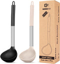 Pack of 2 Ladle Spoon Silicone Large Spoon for Soup Non Stick Kitchen Utensils with High Heat Resistant BPA Free Perfect Kitchen Tools for Cooking  Stirring Serving Soups (BLACK-KHAKI)