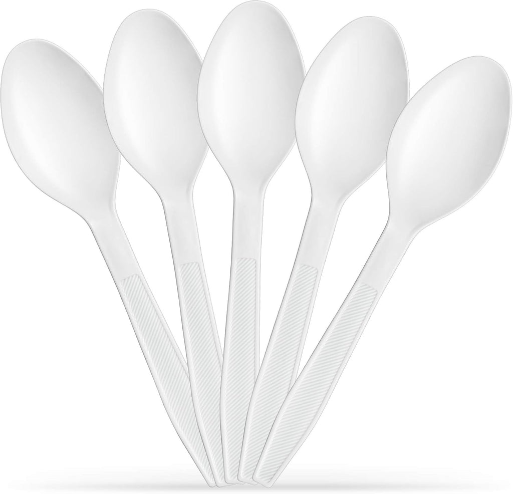 500 Count Extra Heavy duty Plastic Spoons  Disposable White Soup Spoon  Heavyweight Bulk Cutlery for Dinner  Events  Catering  Parties & Takeout