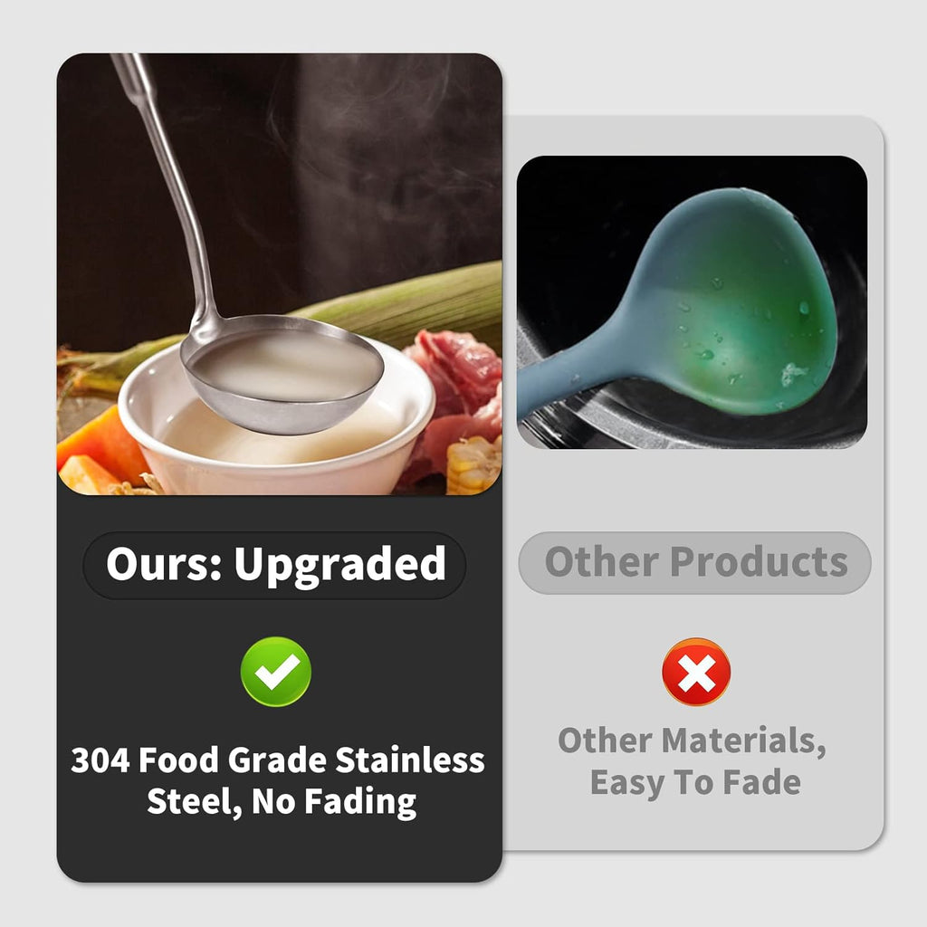 Newness Soup Ladle  [Rustproof  Heat Resistance  Integral Forming] Resilient 304 Stainless Steel Soup Spoon with Vacuum Ergonomic Round Handle  Cooking Spoon for Kitchen  13.7 Inches