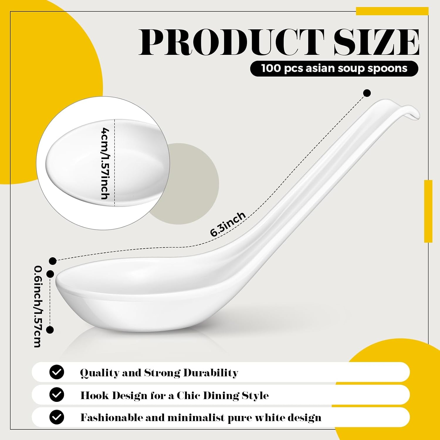 Hushee 100 Pcs Asian Soup Spoon Large Chinese Noodle Ramen Reusable Japanese Pho Spoon Bulk with Hook for Home Restaurant