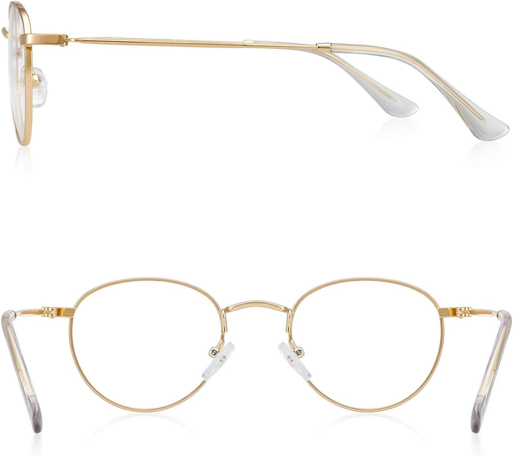 Small Metal Round Reading Glasses for Women Men Classic Vintage Retro Shades Blue Light Blocking Computer Readers