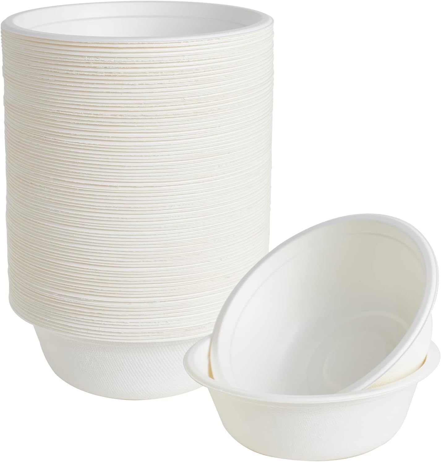 ECOLipak 150 Pack 12 oz Paper Bowls Disposable  Heavy-Duty Biodegradable Compostable Bowls Made of Natural Sugarcane Bagasse  Suitable for Salad  Dessert  Milk  Cereals