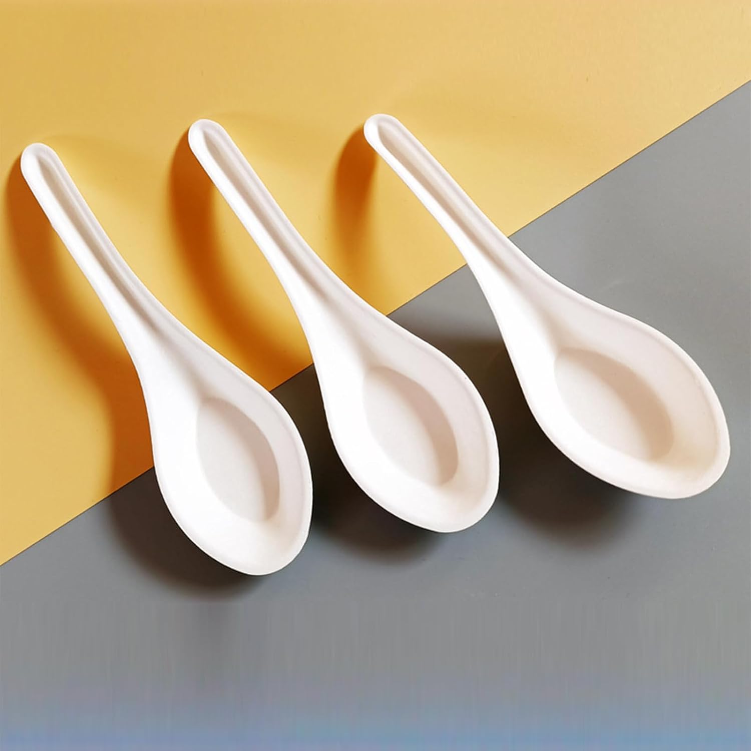 Eco Friendly Disposable Soup Spoons  Sugarcane Fiber Spoon  Healthy and Sturdy  5.5" Asian Soup Spoons  for Take-out Ramen Pho Noodles(50PCS)