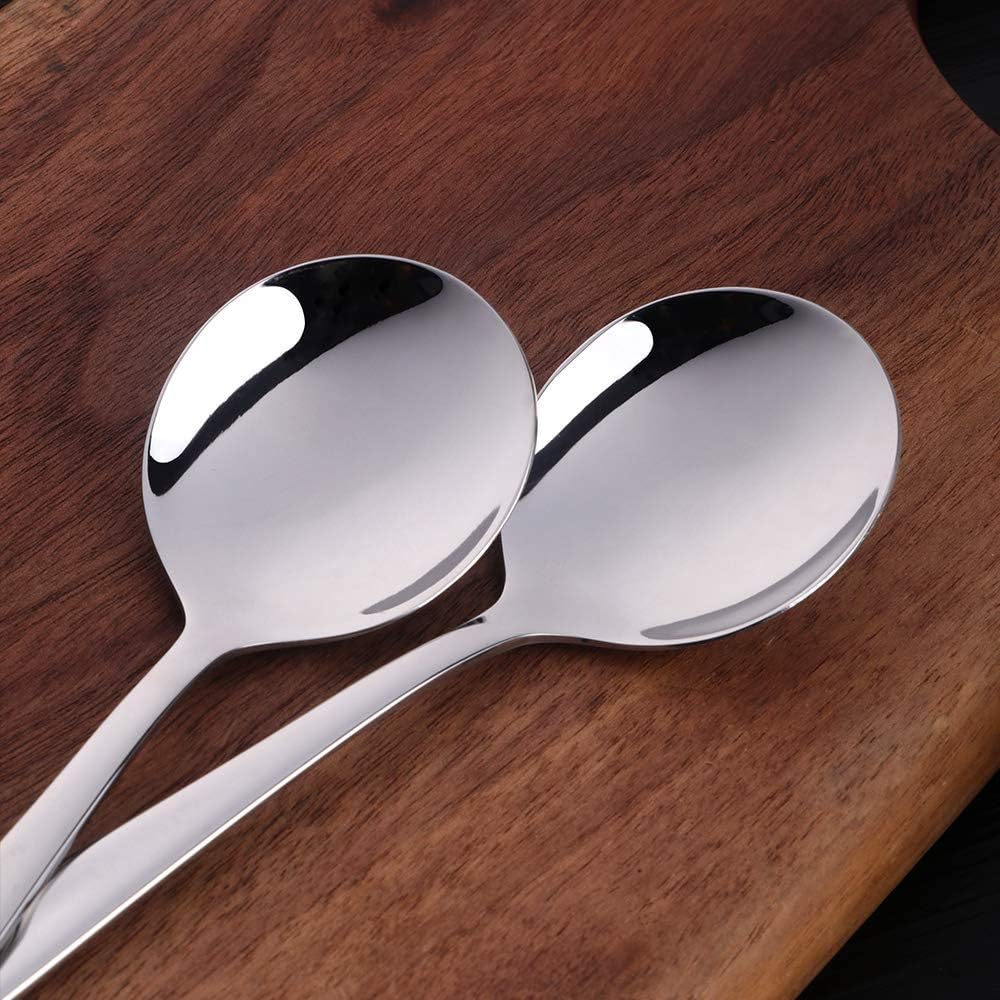 7-Inch Soup Spoons  Baikai Bouillon Spoon 18/10 Stainless Steel Finished Table Dinner Spoons Set of 4 (Silver)