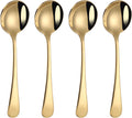 7" Round Soup Spoons Set of 4 18/10 Stainless Steel Heavy Duty with Deep Bowl Fine Mirror Polished Dishwasher Safe(Gold)