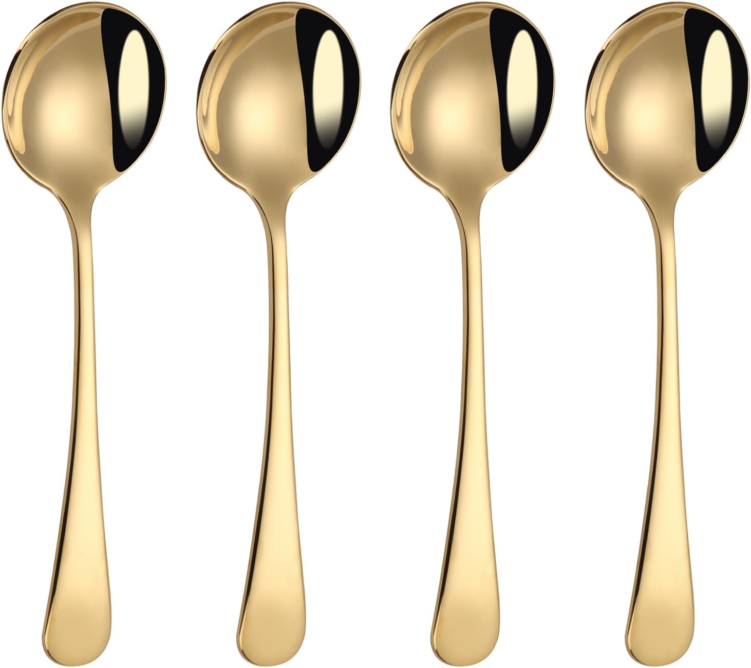 7" Round Soup Spoons Set of 4 18/10 Stainless Steel Heavy Duty with Deep Bowl Fine Mirror Polished Dishwasher Safe(Gold)