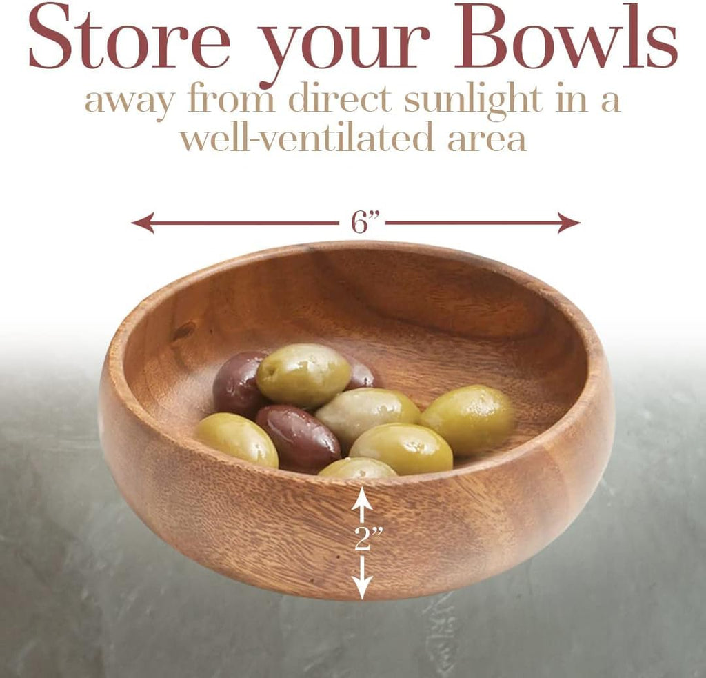Woodard & Charles Acacia Wood Snack Serving Bowl  6" x 2" (Set of 6)