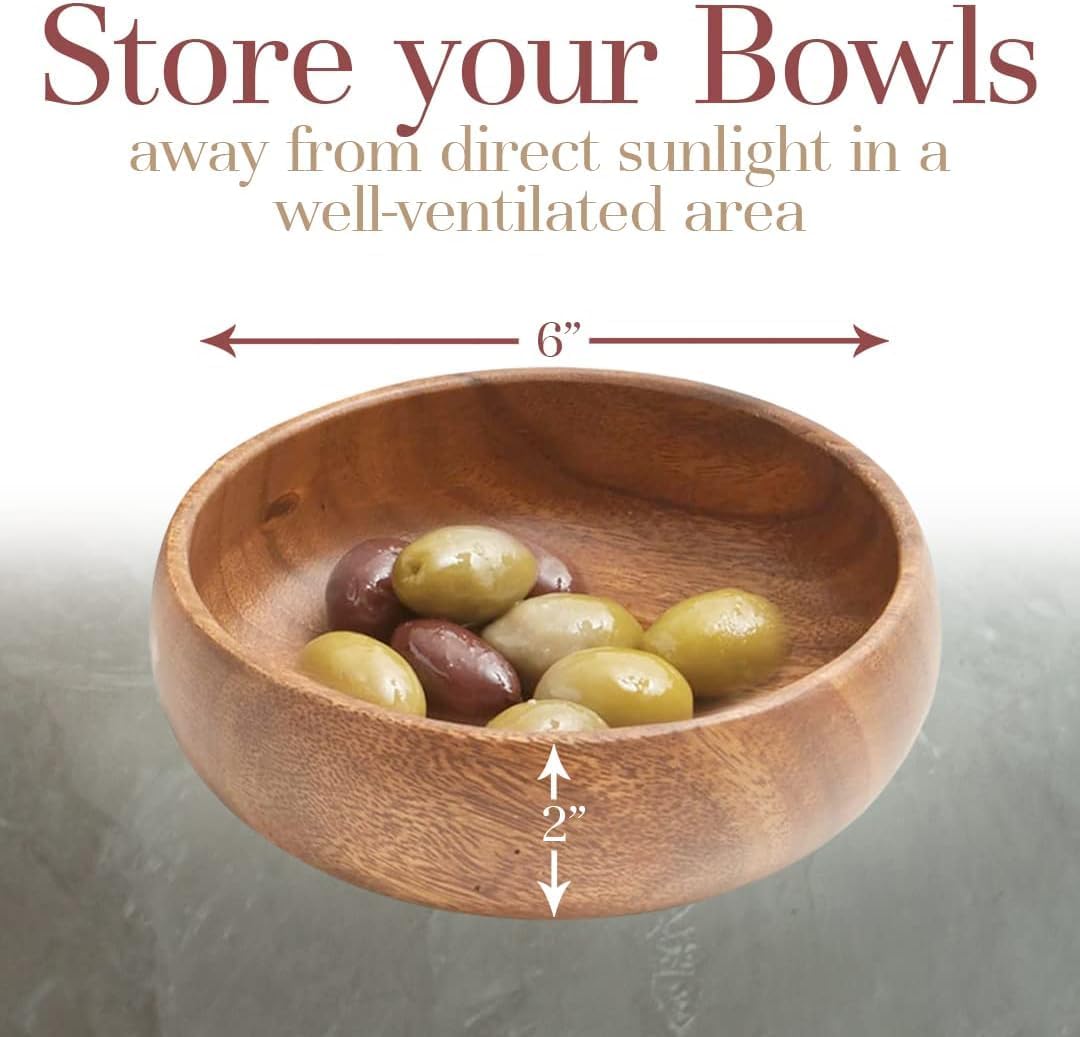 Woodard & Charles Acacia Wood Snack Serving Bowl  6" x 2" (Set of 6)