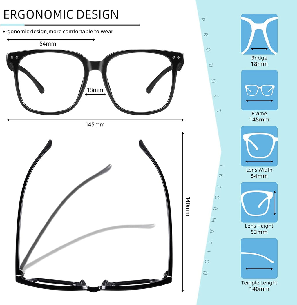 Oversized Square Blue Light Blocking Glasses for Women and Men - Gaming & Computer Anti-Fatigue