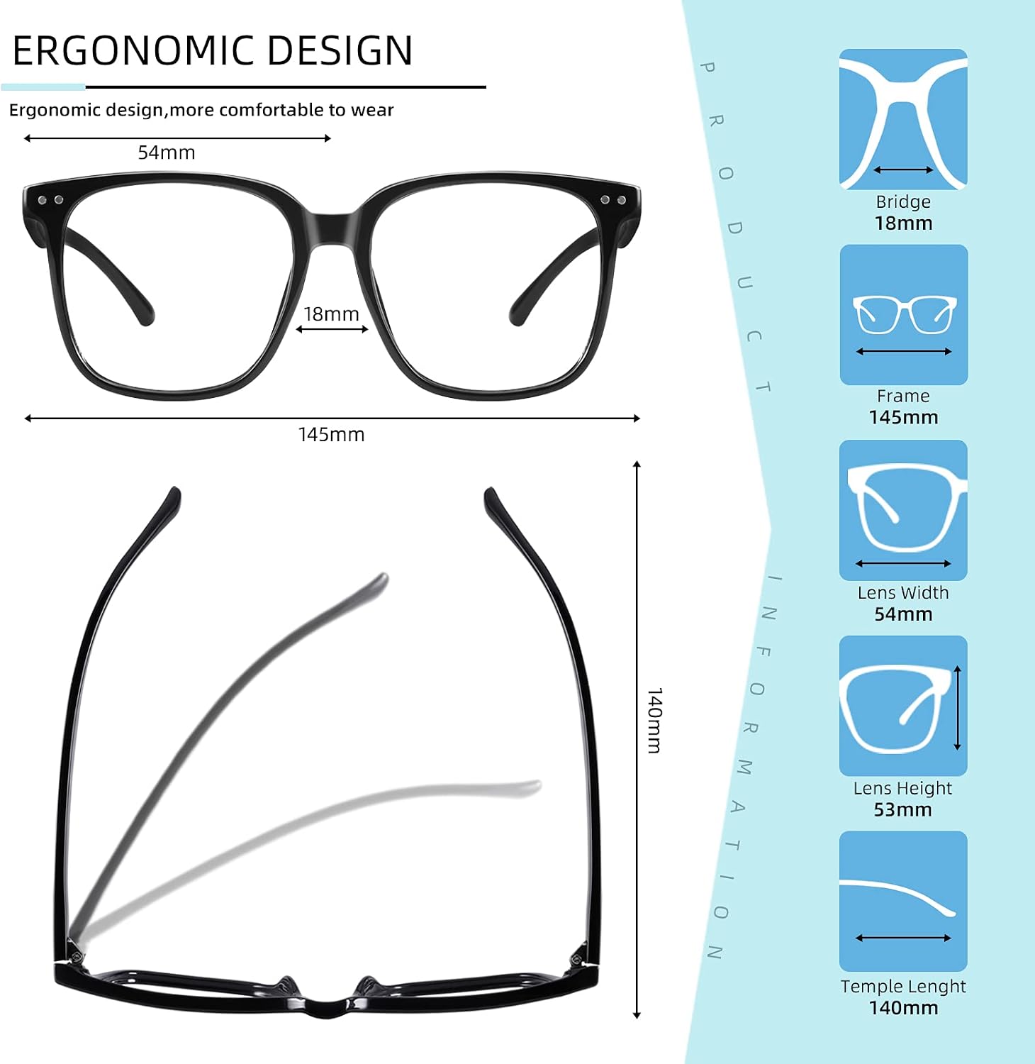 Oversized Square Blue Light Blocking Glasses for Women and Men - Gaming & Computer Anti-Fatigue