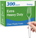 300 Count Extra Heavy Duty Clear Plastic Forks Disposable  BPA-Free  Heat Resistant  Solid and Durable Disposable Forks Bulk  Premium Plastic Forks heavy duty for Party Supply