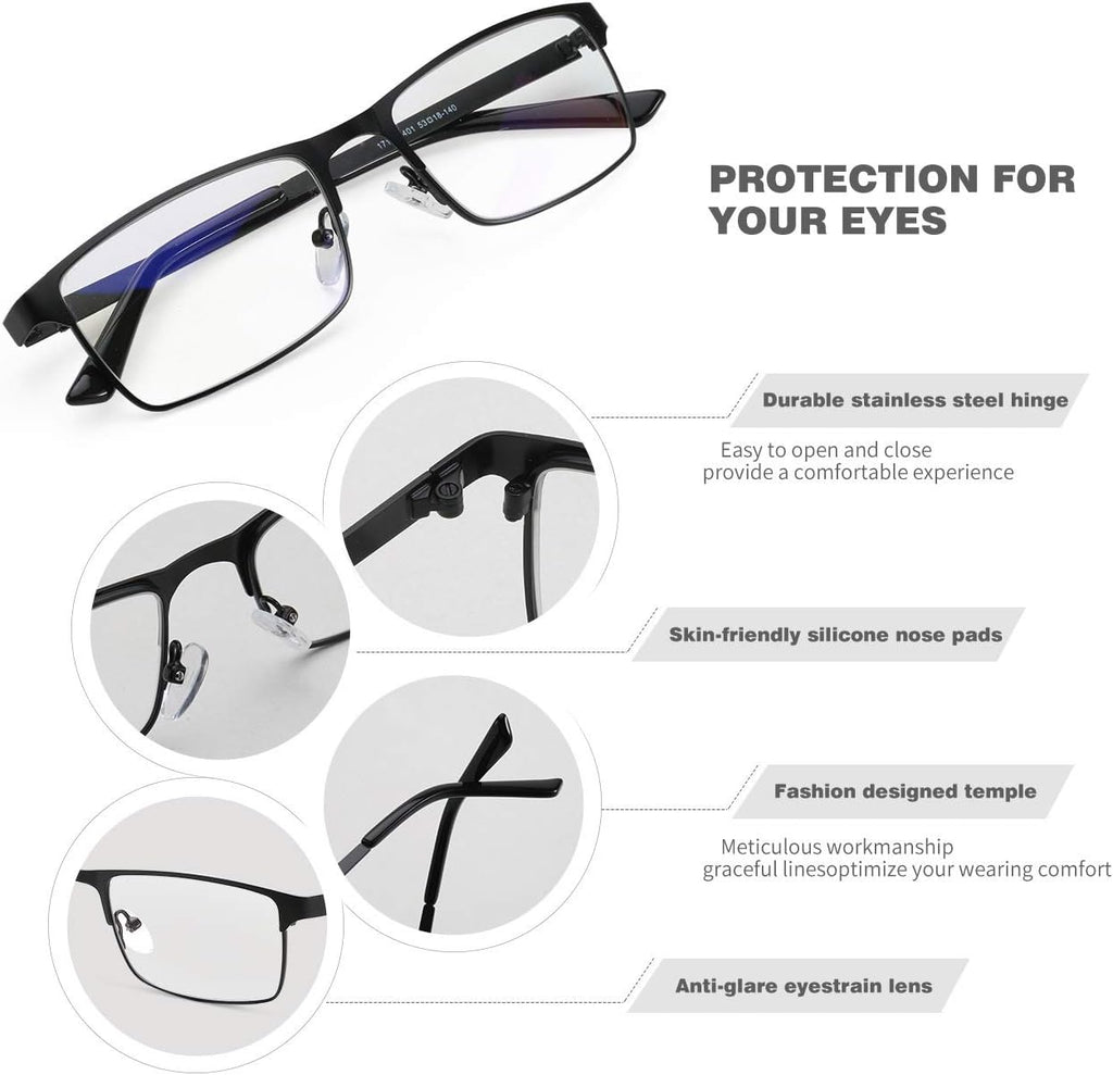 JOO'RTI Blue light glasses for men  Metal Frame Gaming Computer Glasses Fake Glasses