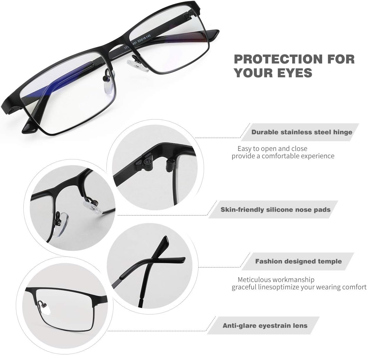 JOO'RTI Blue light glasses for men  Metal Frame Gaming Computer Glasses Fake Glasses