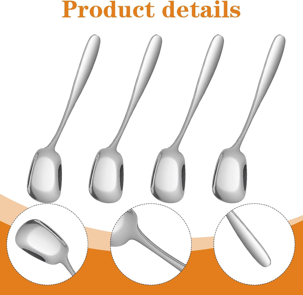 4 Pcs Ice Cream Spoon  Square Head Dessert Spoons Stainless Steel Soup Spoon Mini Shovel Spoons for Tea Dessert Sugar 6.0-inch Silve