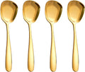 MIUPOO Square Head Spoons  Korean style Square Spoon Thick Heavy Stainless Steel Soup Table Spoons Dinner Flat Square Spoon 7 Inches/18.5 cm Set of 4 Gold