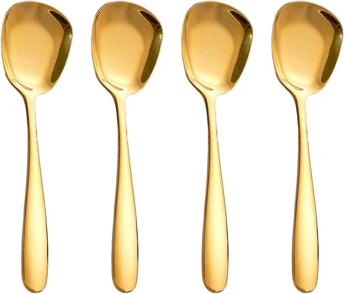 MIUPOO Square Head Spoons  Korean style Square Spoon Thick Heavy Stainless Steel Soup Table Spoons Dinner Flat Square Spoon 7 Inches/18.5 cm Set of 4 Gold