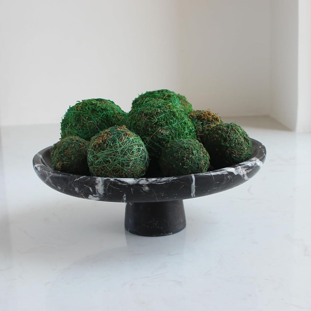 Natural Black Marble Fruit Bowl for Kitchen Counter 10.2"  Large Decorative Bowl Pedestal for Home Decor  Fruits Holder For Dining Table - Kitchen Organization