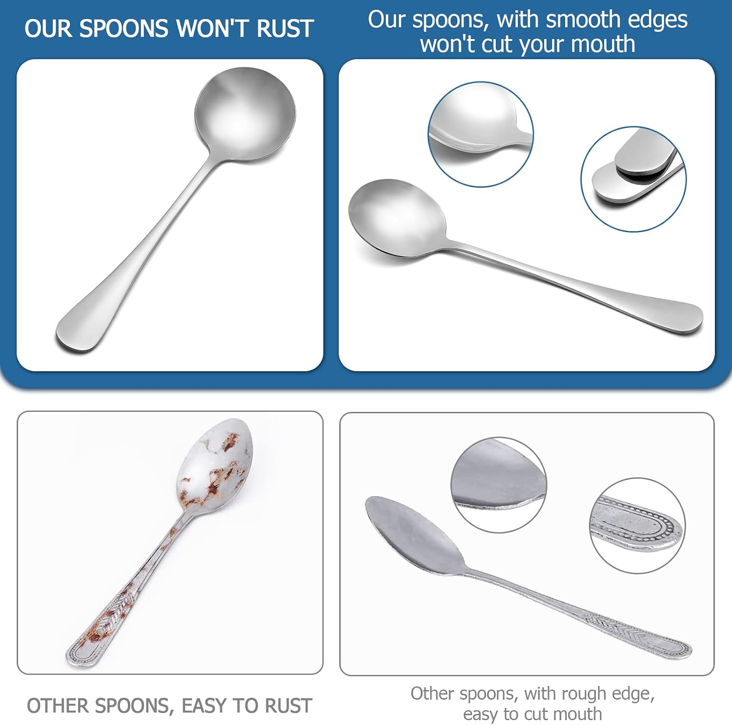 10 Piece Soup Spoon Round Stainless Steel Bouillon Spoons Round Spoons 6.7 inch