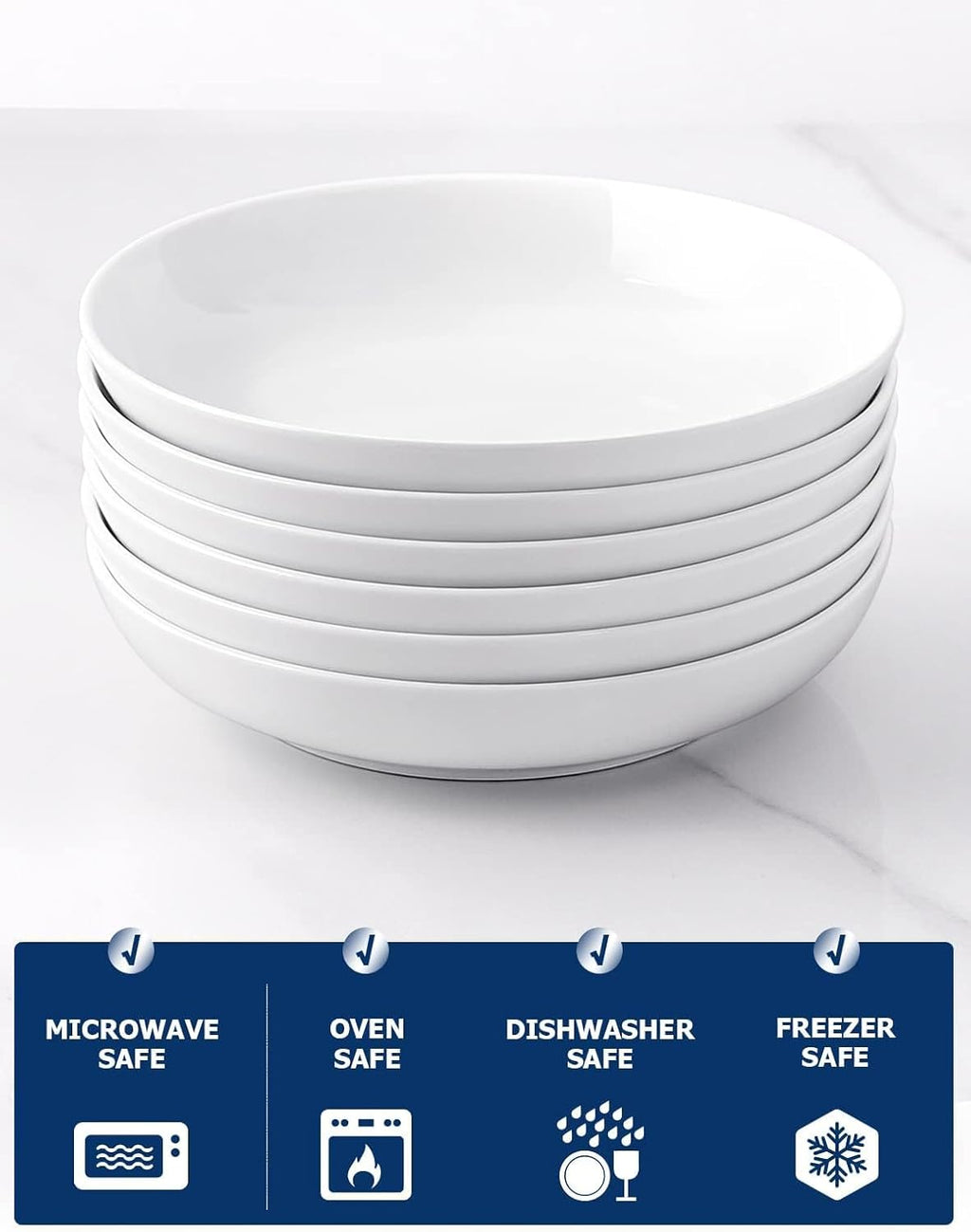 Y YHY Pasta Bowls  30oz Salad Bowls White Soup Bowls Large Pasta Serving Bowl Porcelain Pasta Plates Wide and Shallow Bowls Set of 6 Microwave Dishwasher Safe Valentines Day Gift