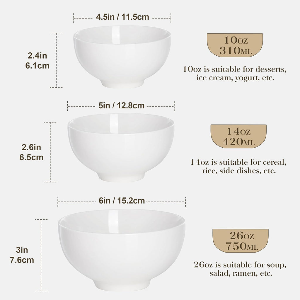 MALACASA 26 Oz Porcelain Soup Bowls Set of 4  White Ceramic Bowls for Kitchen  Cereal Bowl for Oatmeal  Fruit  Salad  Ramen and Rice Bowl -Dishwasher & Microwave Safe Bowls
