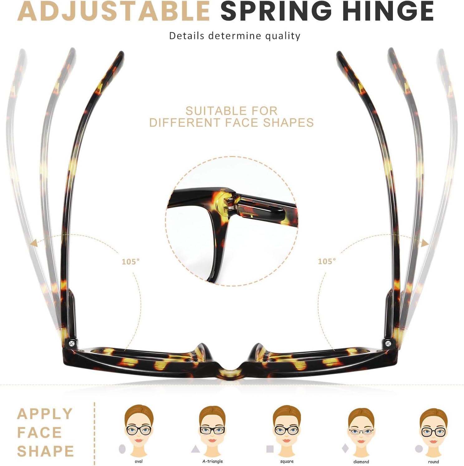 XVXV Reading Glasses for Women Men - Blue Light Blocking Readers Oversize Oprah Square Anti Glare/Eyestrain Spring Hinge