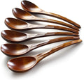 Soup Spoons AOOSY Wooden Soup Spoons  6 Pieces 7.84 inches Japanese Ramen Spoon Round Nanmu Wood Long Handle Rice Dessert Cooking Tasting Dinner Table Spoon for Kitchen Restaurant
