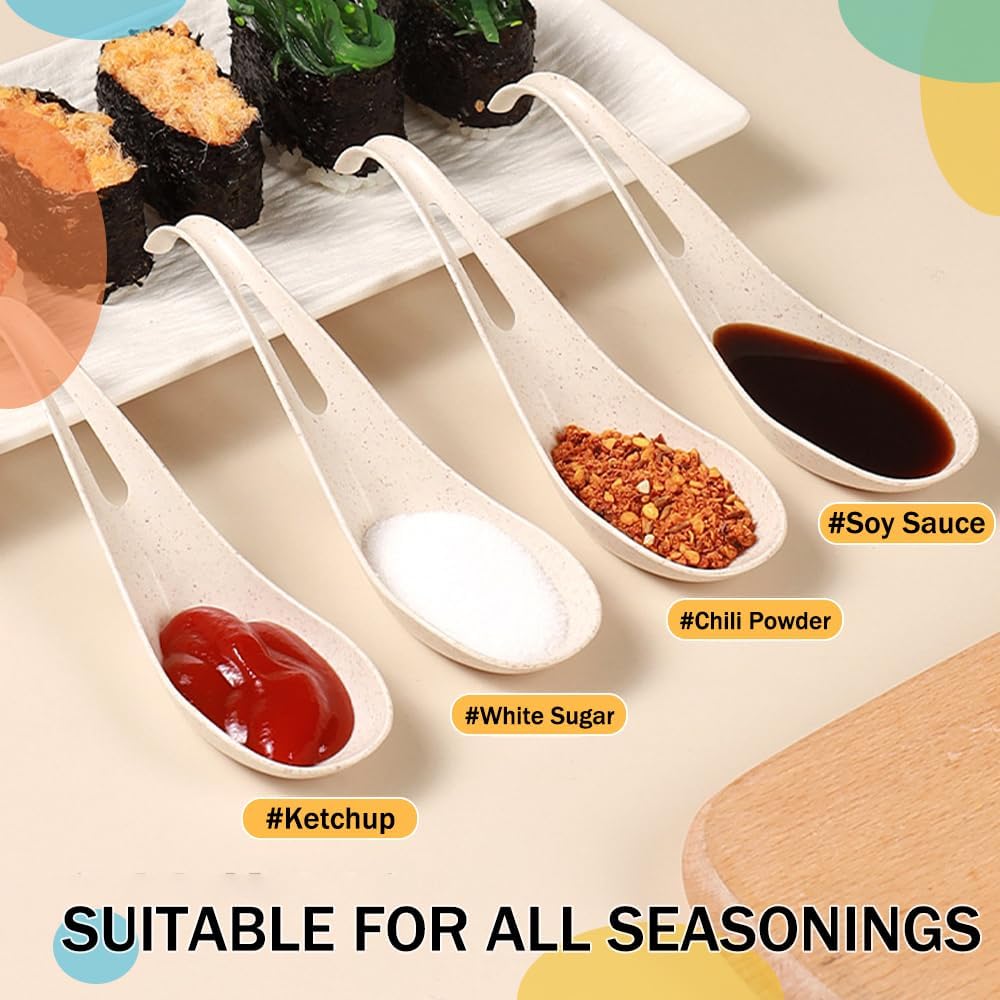 Disposable Wheat Straw Soup Spoons Portable Deep Bottom Asian Spoons Durable Chinese Utensils Party Birthday Wedding Supply 50 Pieces
