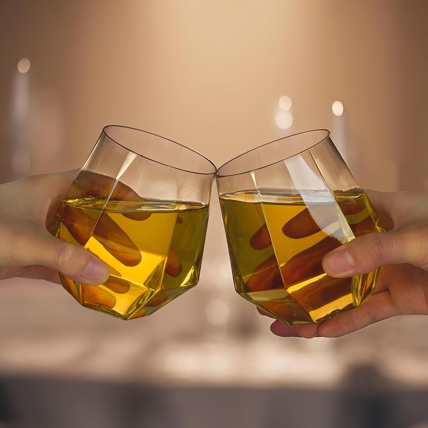 Goodluck 40 PCS Diamond Stemless Plastic Wine Whiskey Glasses  12 Oz Disposable Cocktail Glasses  Suitable for Weddings  Birthday Parties  Family Gatherings  Bars  etc (Clear)