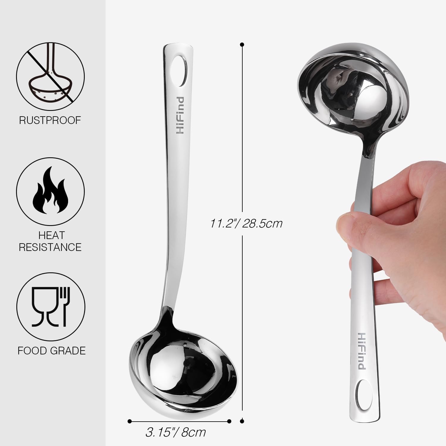 Kitchen Stainless Steel 11.2 Inches Round Soup Ladle Ergonomic Handle  Perfect For Stirring  Serving Soups  And More - Heavy-Duty Metal Ladle Chef Craft Select Serving Ladle