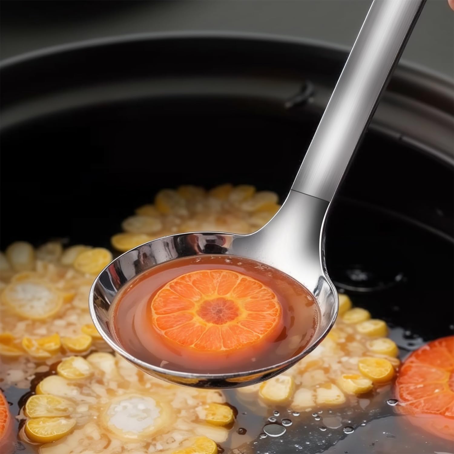 Cooking Spoon 12.2 Inches Kitchen Stainless Steel Round Ladle  Heavy-Duty  Heat Resistance  Rust-Resistant Kitchen Ergonomic Handle for Chefs Serving Soups  Stews