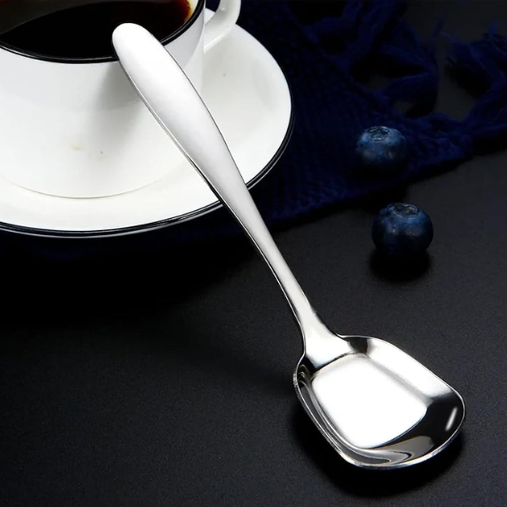 Square Head Soup Spoons  Korean Style Thick Heavy Square Dessert Spoon Long Handled Stainless Steel Soup Spoons Table Spoons Flat Square Spoon Set of 4 7 Inches.