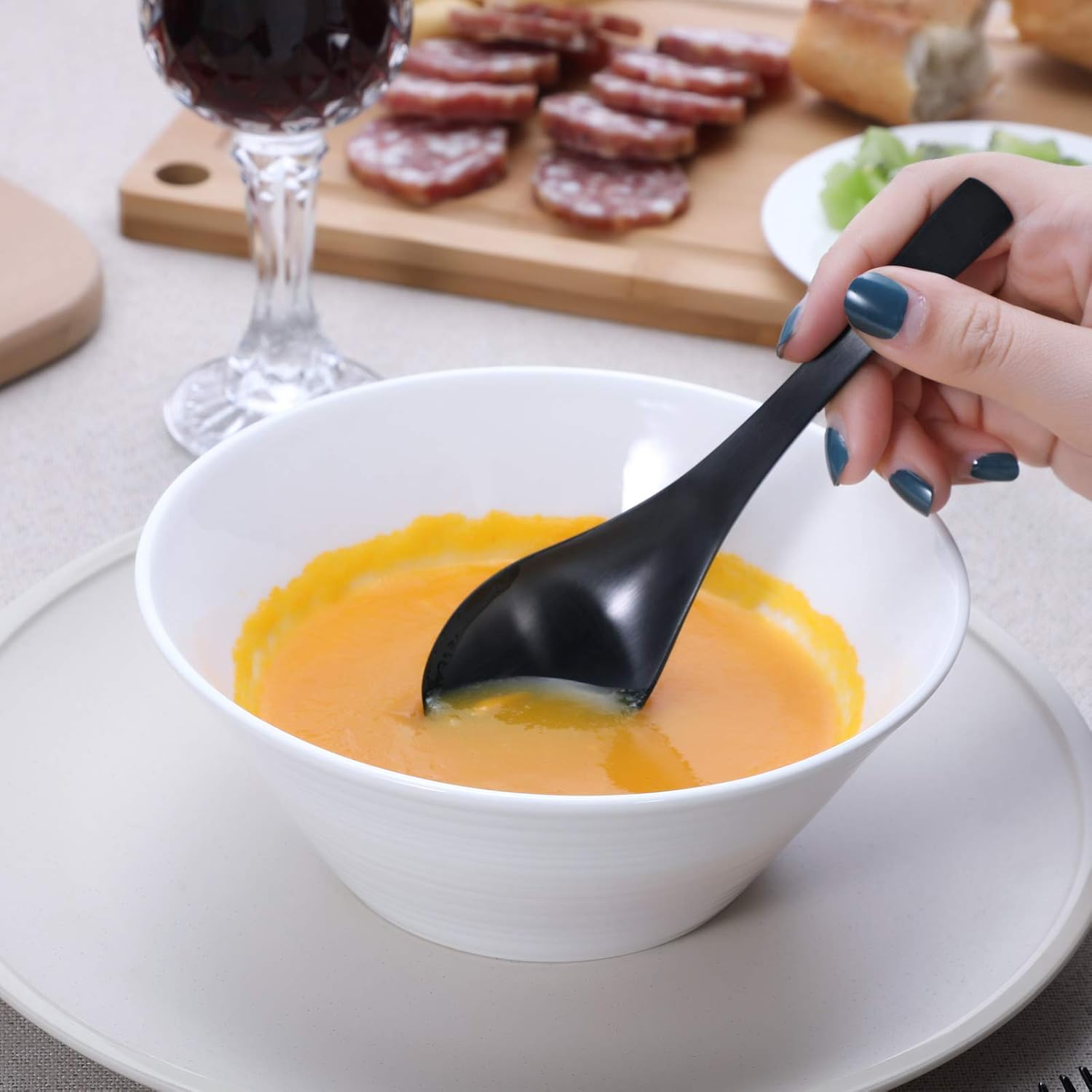 HIWARE Matte Black Thick Heavy-Weight Soup Spoons  Stainless Steel Soup Spoons  Table Spoons  Set of 6
