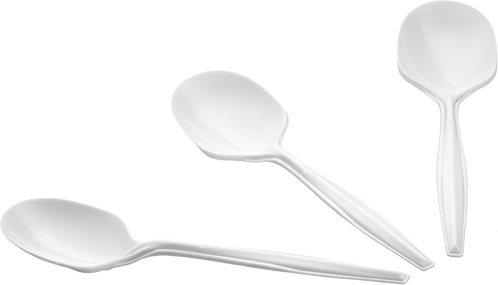 [400 Count] Settings Plastic White Soup Spoons  Practical Disposable Cutlery  Great For Home  Office  School  Party  Picnics  Restaurant  Take-out Fast Food  Outdoor Events  Or Every Day Use  1 Box