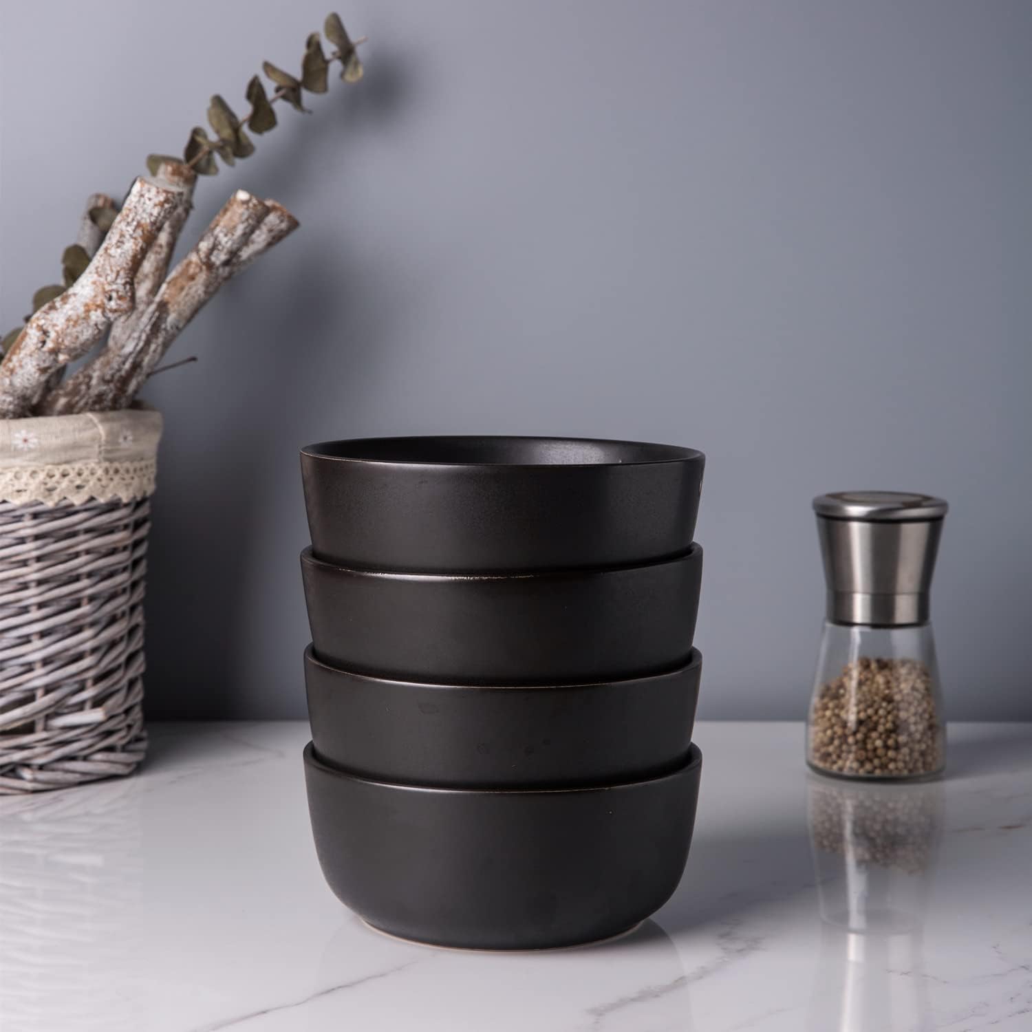 AmorArc Stoneware Cereal Bowls Set of 4  26oz Soup Bowls Set for Cereal Soup Snacks  Modern Kitchen bowls for Meal  Dishwasher &Microwave Safe  Matte Black