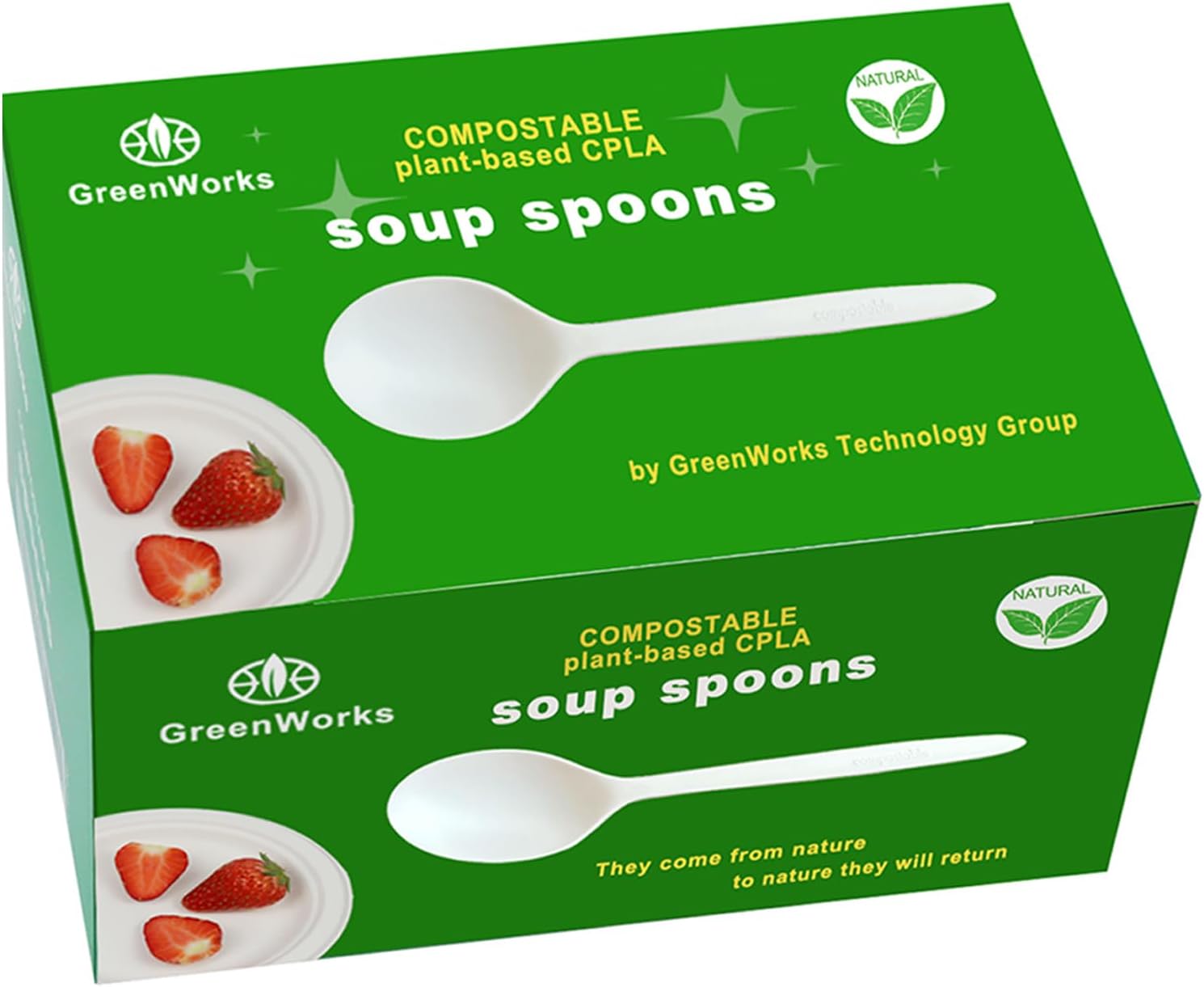GreenWorks 100 Count 6.5" Large Compostable Soup Spoons BPI Certified Heavy Duty Disposable Cutlery Soup Spoons