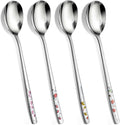 Grevosea 4 Pcs Korean Soup Spoons Stainless Steel 8 Inch Long Handle Tablespoon Asian Soup Spoon Cute Dinner Spoons for Home Kitchen or Restaurant  Dishwasher Safe (Flowers)