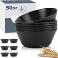 Wrova Wheat Straw Bowl Sets 6 PCS Unbreakable Big Cereal Bowl 50 OZ Microwave and Dishwasher Safe Bowls Alternative Plasic Bowl Reusable for Serving Soup Oatmeal and Salad (Black)